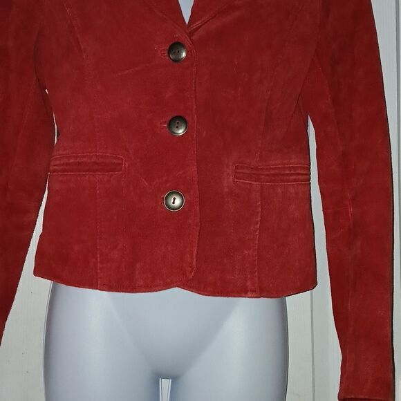 JohnPaulRIchard red suede button closure leather jacket Sz SP - Picture 2 of 5